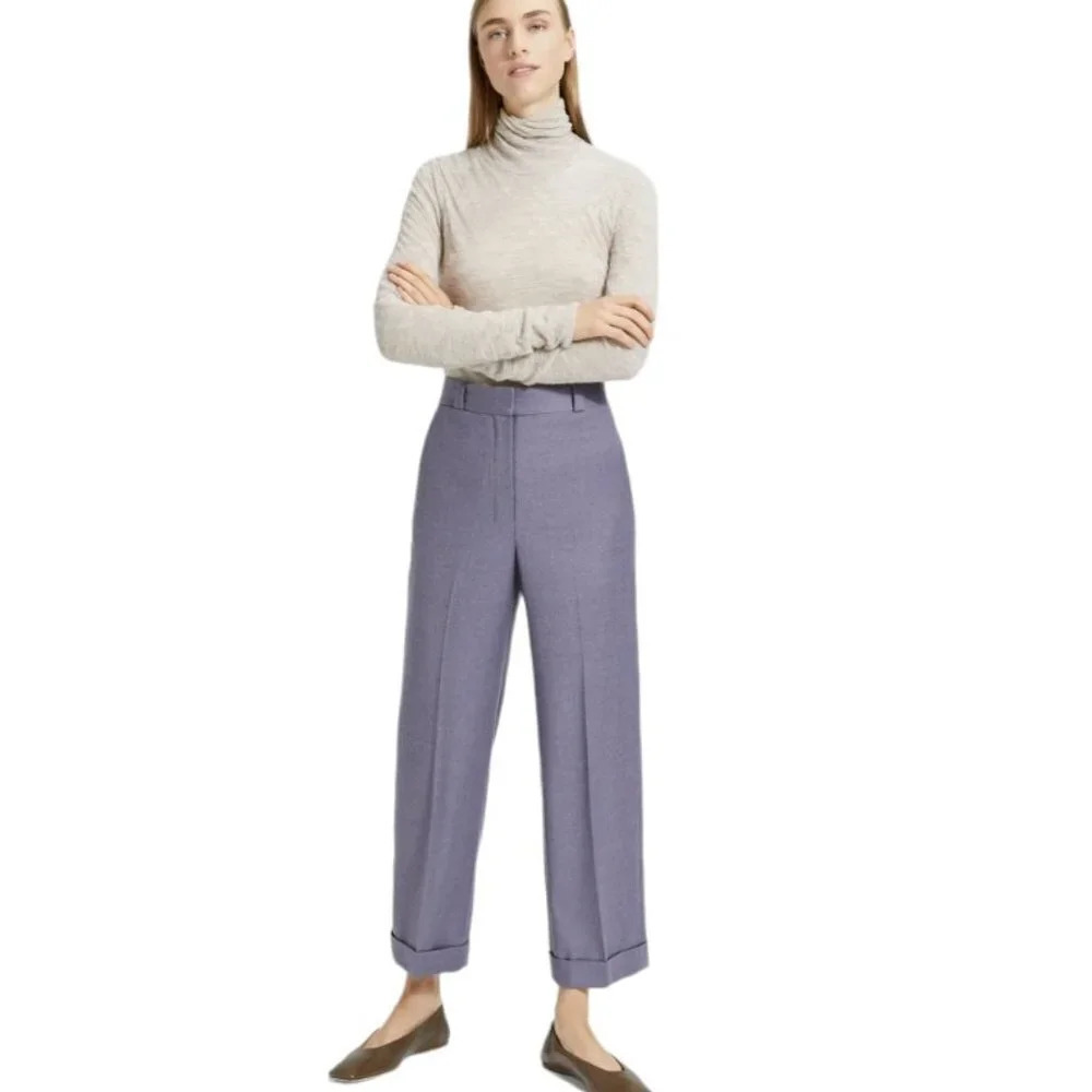 Theory Women's Sleek Flannel Straight Cuff Pant Size 10 Wool High Rise